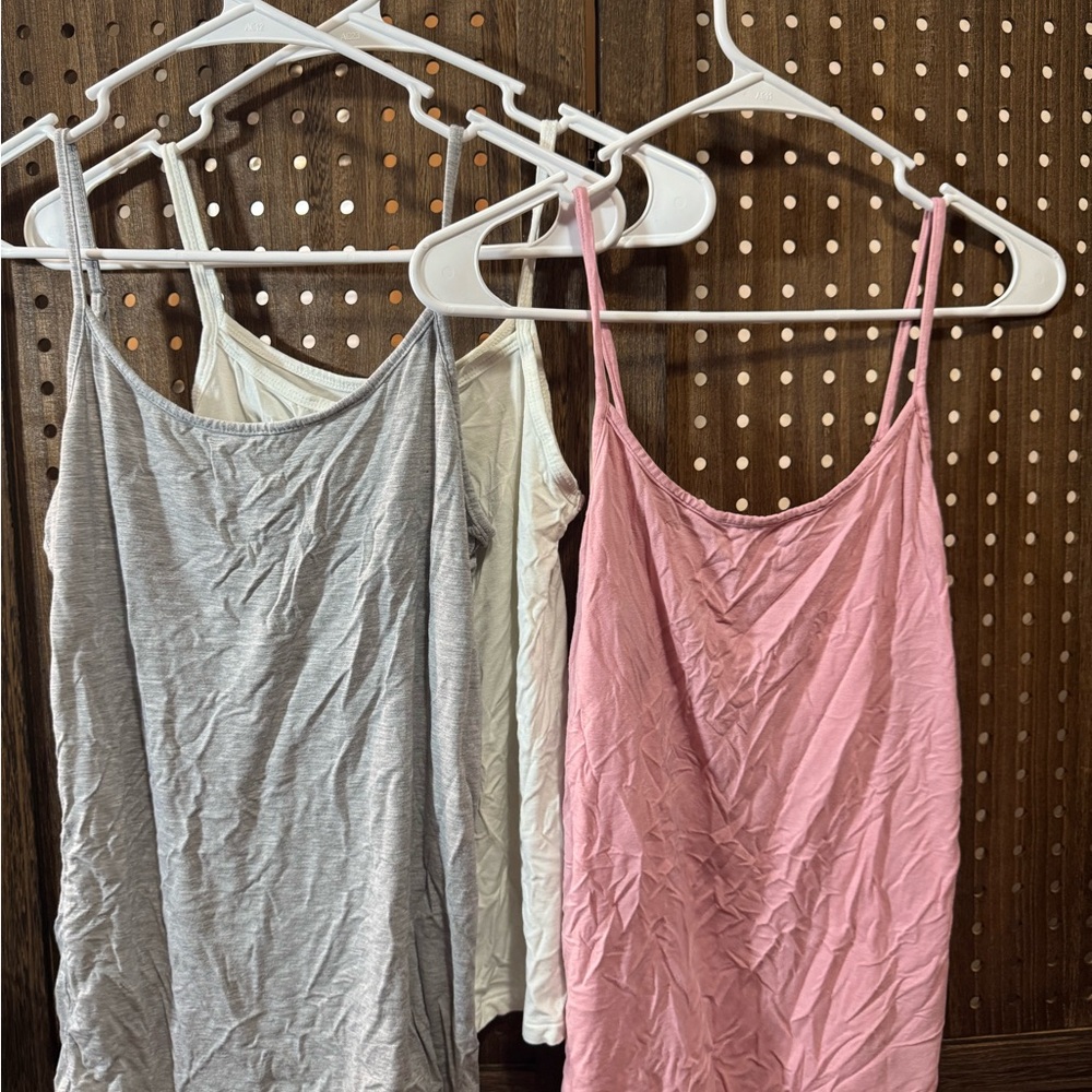 Set of Three Spaghetti Strap Dresses - Gray, Cream, and Pink